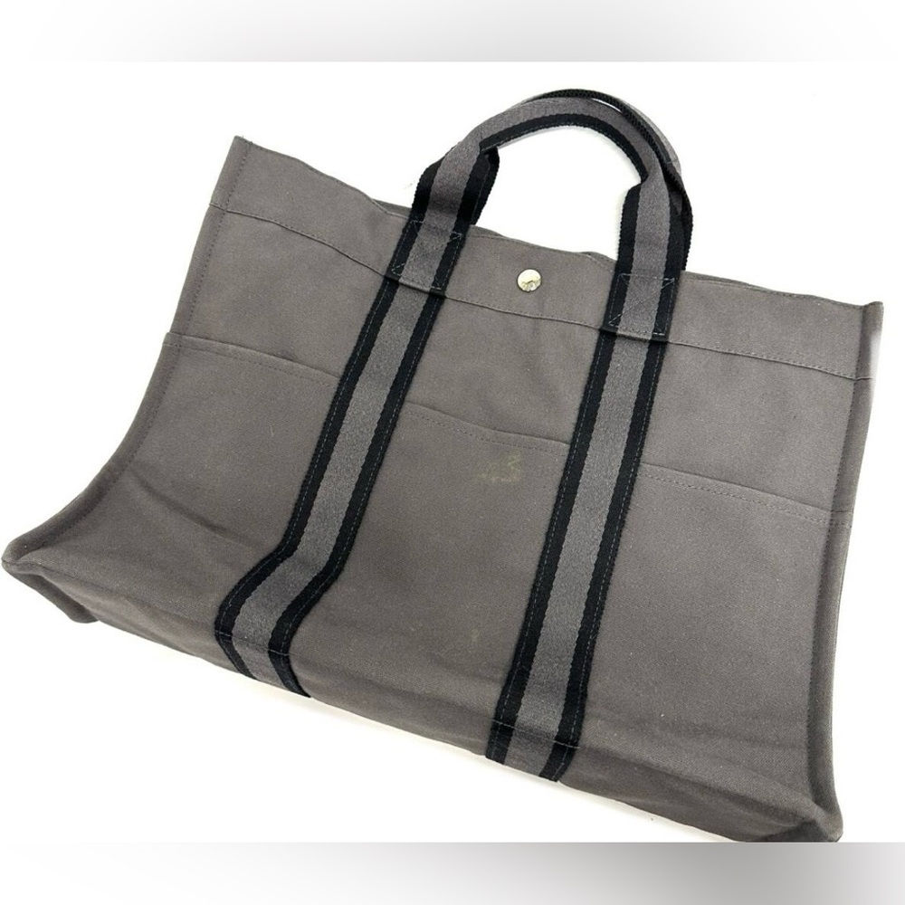Hermes Canvas Tote Bag MM, Authentic